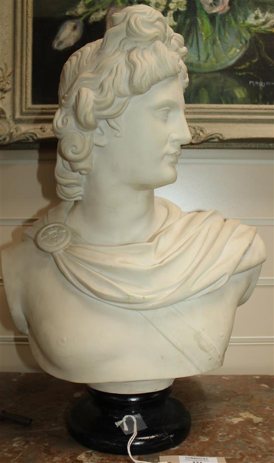 A 20th century composition bust of Apollo, 19.5in.